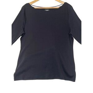 Talbots Women's Black Pima Cotton Tee Shirt Size L 3/4 Sleeve Stretch Goth